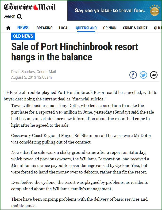 Sale fo Port Hinchinbrook hangs in the balance